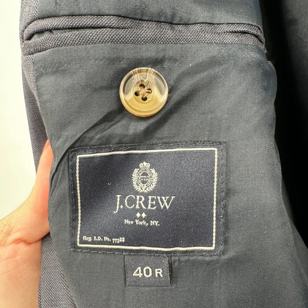J Crew Thompson Mens 40R Dark Blue Wool Two Button Suit Jacket Blazer Sportscoat